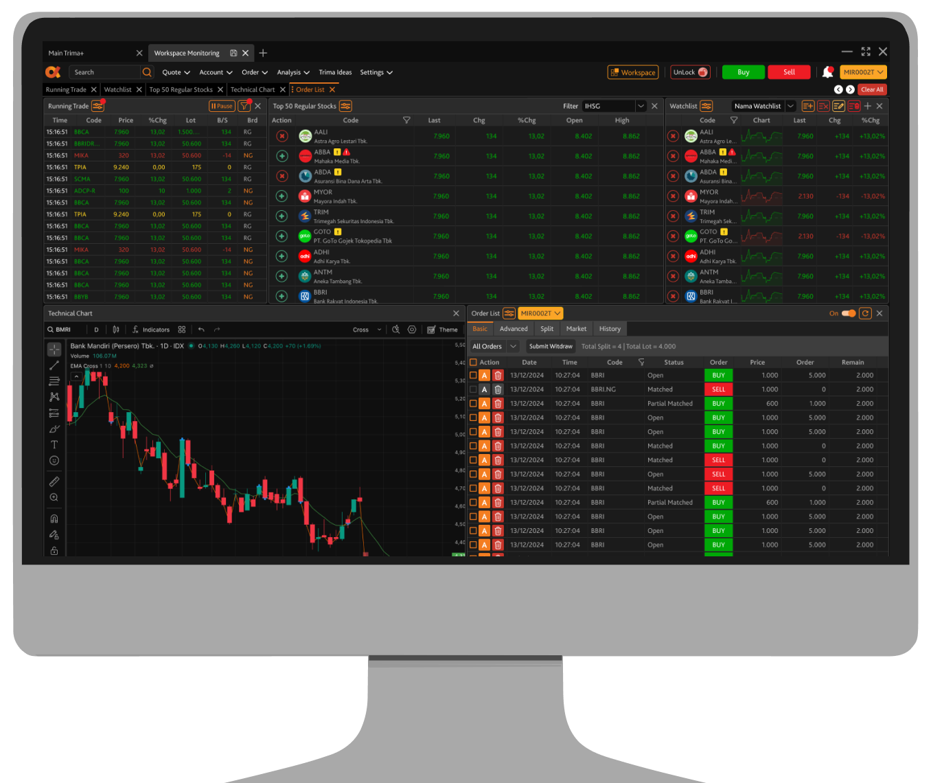 Trima+ desktop trading di iMac