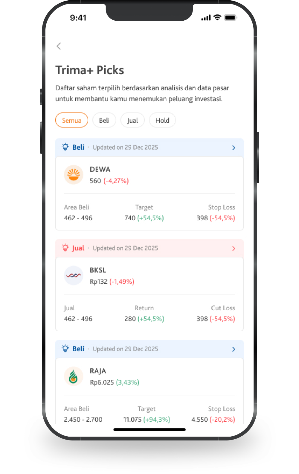 Trima+ Picks di aplikasi mobile